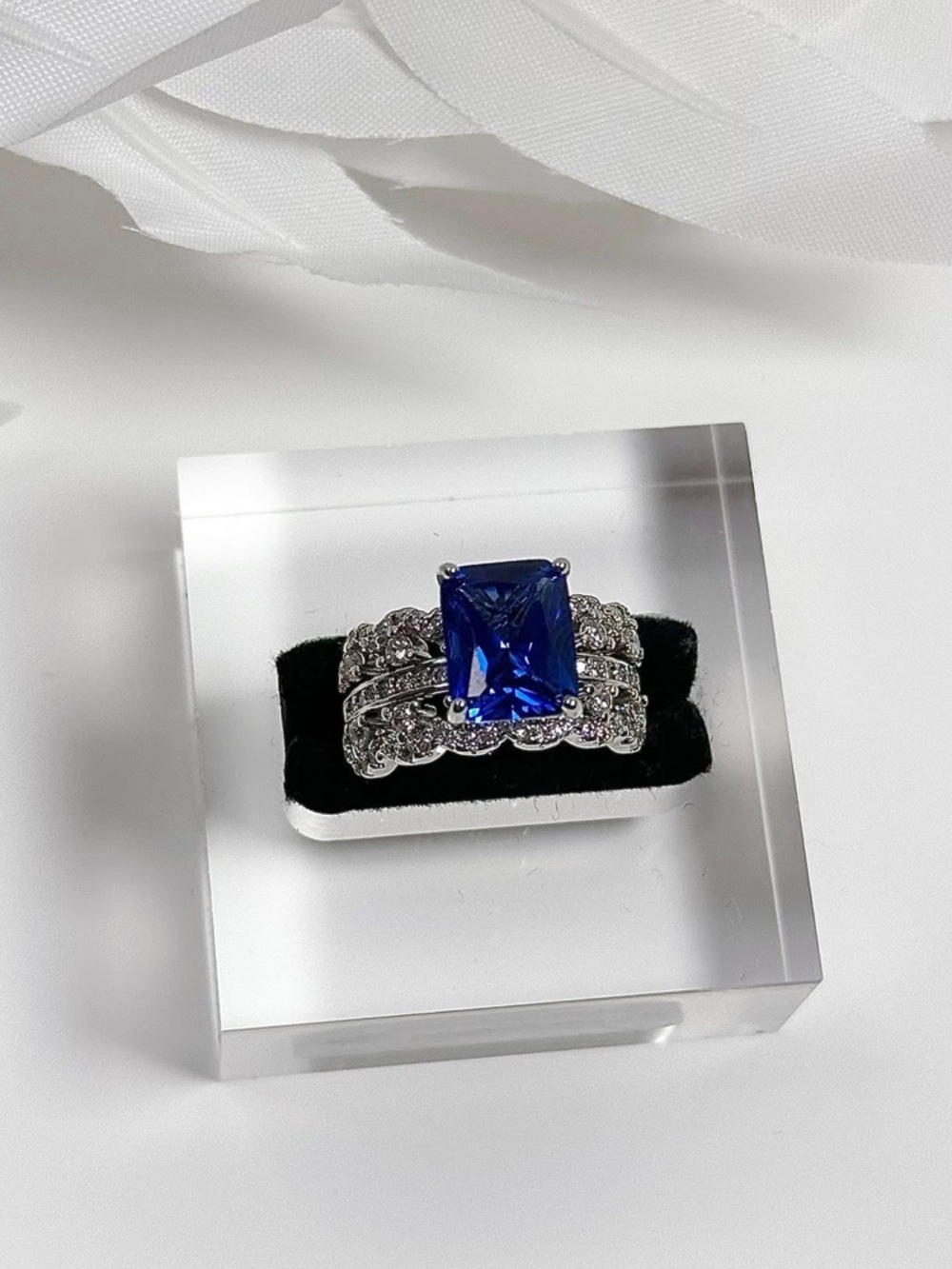 ◾️Luxury Sterling Silver 2pcs Blue Adjustable Ring